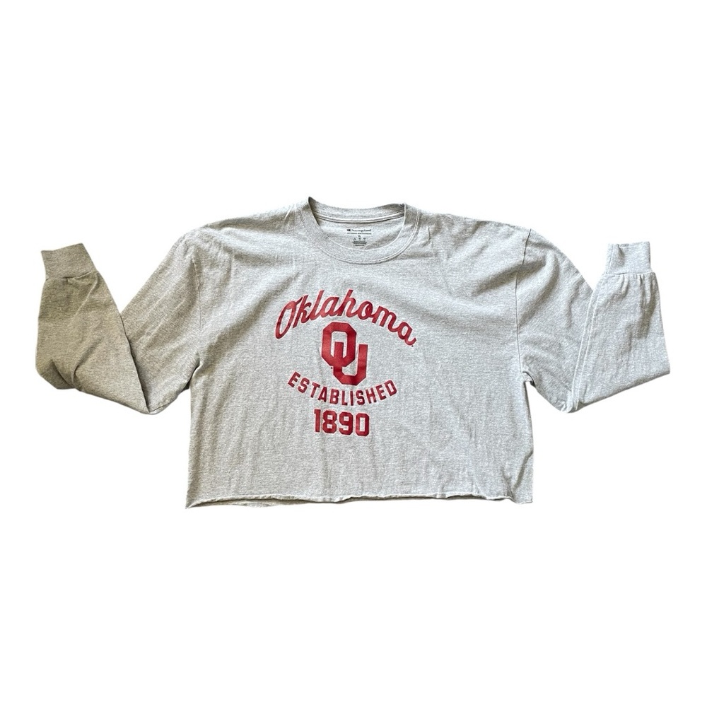 #100 Champion Gray Oklahoma Cropped long sleeve t-shirt, size XL
